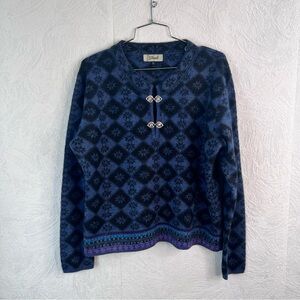 Skadi Navy and Violet Geometric 100% Alpaca Sweater Size Large